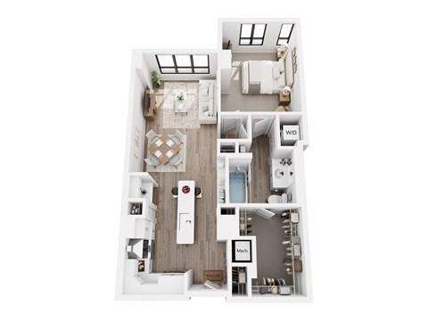 Floor plan for 1 bed, 1 bath